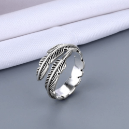 ADJUSTABLE PLUME RING VINTAGE FEATHER RING MADE FROM SILVER